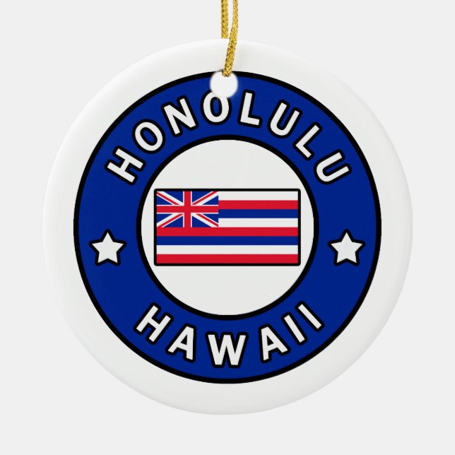 Honolulu Hawaii Ceramic Tree Decoration (Front)