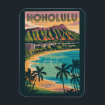 Honolulu Hawaii Illustration Travel Art Vintage Magnet<br><div class="desc">Honolulu retro vector travel design. Honolulu,  the capital of Hawaii on the island of Oahu,  is known for its world-famous Waikiki Beach,  stunning volcanic landscapes like Diamond Head,  and rich cultural heritage.</div>