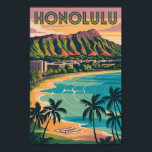 Honolulu Hawaii Illustration Travel Art Vintage Poster<br><div class="desc">Honolulu retro vector travel design. Honolulu,  the capital of Hawaii on the island of Oahu,  is known for its world-famous Waikiki Beach,  stunning volcanic landscapes like Diamond Head,  and rich cultural heritage.</div>