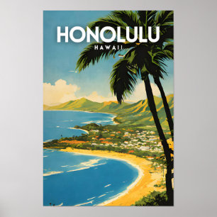 Honolulu Hawaii Nostalgic Travel Art Poster