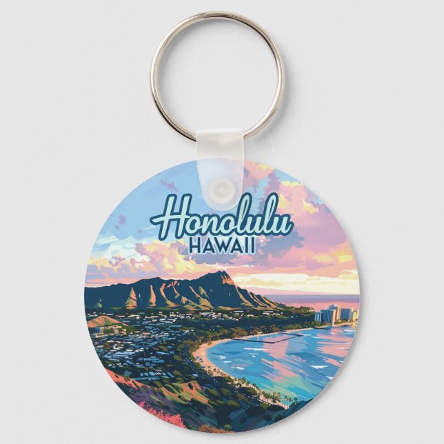 Honolulu Hawaii Oahu Waikiki Beach Diamondhead Key Ring (Front)