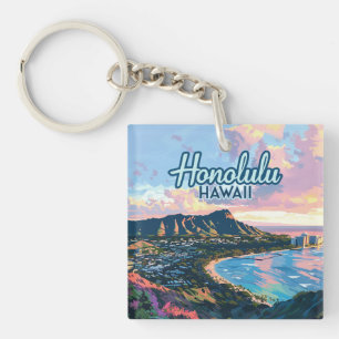 Honolulu Hawaii Oahu Waikiki Beach Diamondhead Key Ring