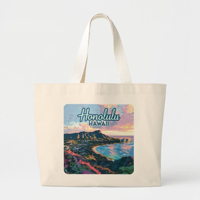 Honolulu Hawaii Oahu Waikiki Beach Diamondhead Large Tote Bag (Front)