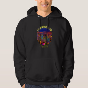 Honolulu Hawaii Retro 90s Vaporwave Skyline Wander Hoodie