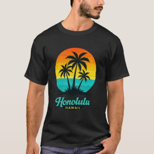 Honolulu Hawaii Retro Sunset Palm Beach Vacation L T-Shirt