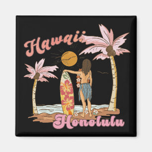 Honolulu Hawaii Retro Surf Tropical Beach Magnet