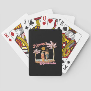 Honolulu Hawaii Retro Surf Tropical Beach Playing Cards