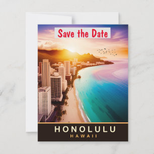 Honolulu Hawaii Skyline Pink Wedding Invitation