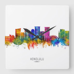 Honolulu Hawaii Skyline Square Wall Clock