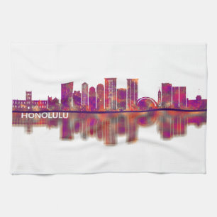 Honolulu Hawaii Skyline Tea Towel