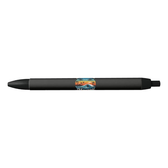Honolulu Hawaii Surf Sunset Black Ink Pen (Front)