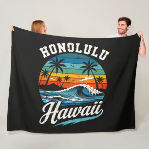 Honolulu Hawaii Surf Sunset Fleece Blanket