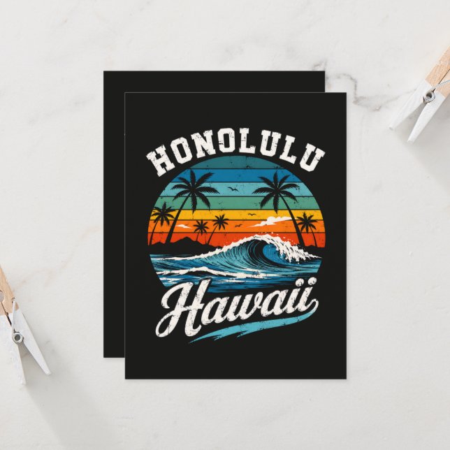 Honolulu Hawaii Surf Sunset Invitation (Front/Back In Situ)