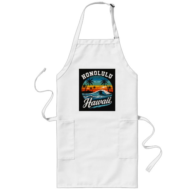 Honolulu Hawaii Surf Sunset Long Apron (Front)