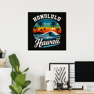 Honolulu Hawaii Surf Sunset Poster