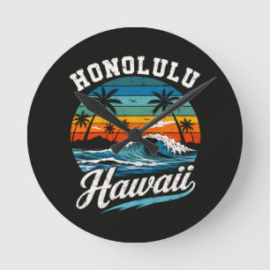 Honolulu Hawaii Surf Sunset Round Clock