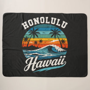 Honolulu Hawaii Surf Sunset Sherpa Blanket