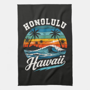 Honolulu Hawaii Surf Sunset Tea Towel