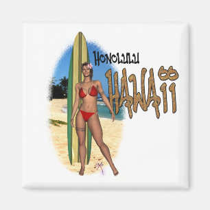 Honolulu Hawaii Surfer Girl Magnet