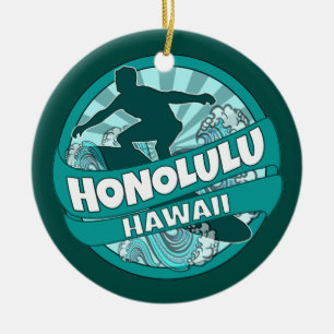 Honolulu Hawaii teal surfer logo ornament