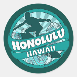 Honolulu Hawaii teal surfer logo stickers