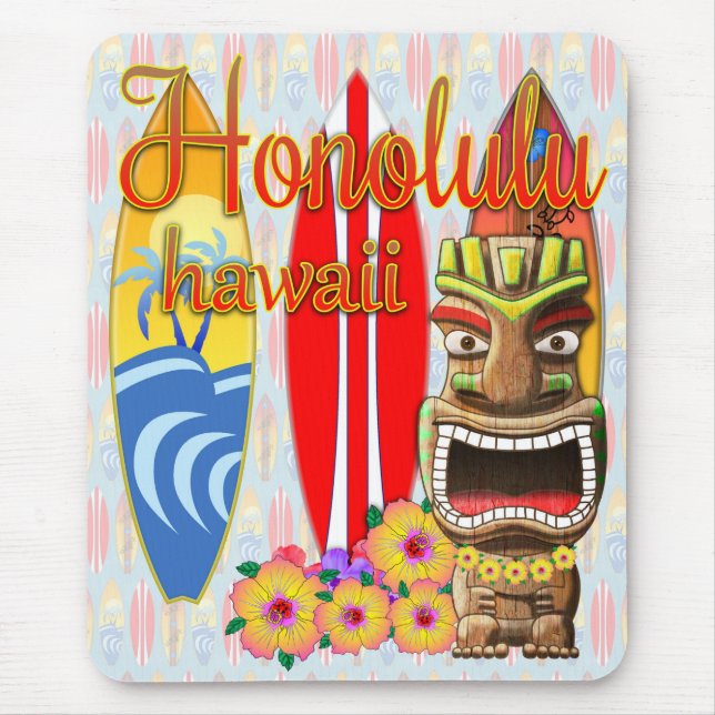 Honolulu Hawaii Tiki Surf Mouse Pad (Front)