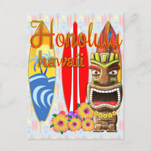 Honolulu Hawaii Tiki Surf Postcard