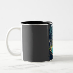 Honolulu Hawaii Travel Poster at Night  Two-Tone Coffee Mug