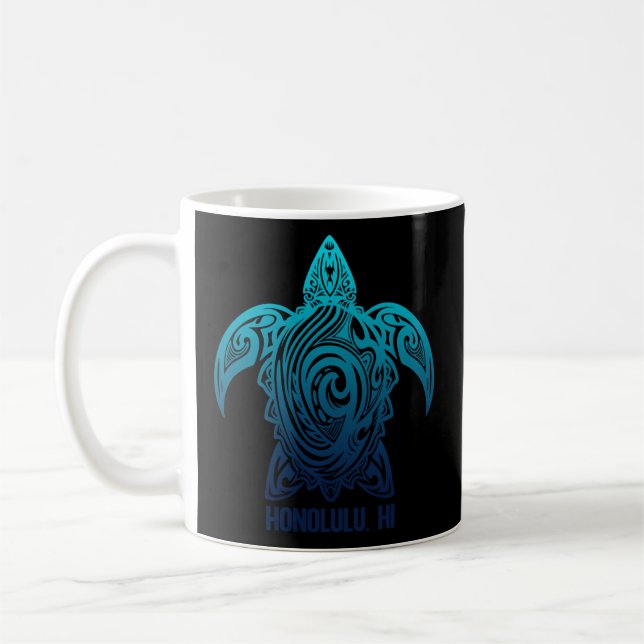 Honolulu Hawaii Tribal Turtle Hawaiian Surfer Scub Coffee Mug (Left)