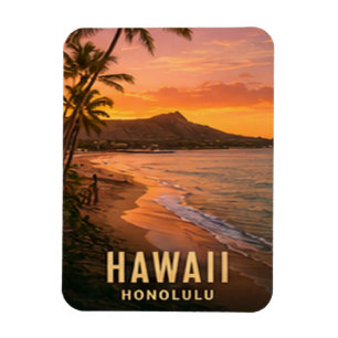 Honolulu Hawaii Tropical Beach Mountain Escape Magnet