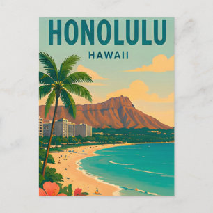 Honolulu Hawaii Tropical Beach Travel Scene Postcard