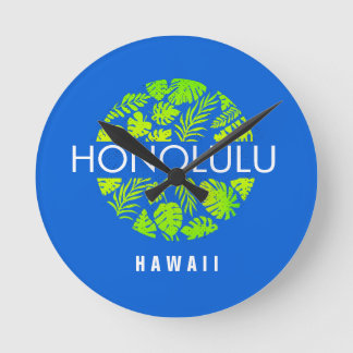 Honolulu Hawaii Tropical Custom Name Round Clock