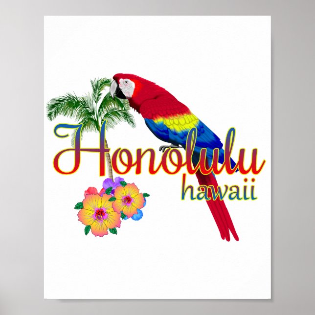 Honolulu Hawaii Tropical Parrot Poster (Front)