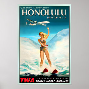 HONOLULU Hawaii TWA Trans World Airlines Pacific Poster