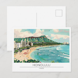 Honolulu Hawaii USA Vintage Art Travel Postcard