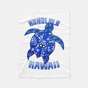 Honolulu Hawaii Vacation Tribal Turtle Fleece Blanket