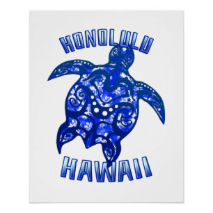 Honolulu Hawaii Vacation Tribal Turtle Poster