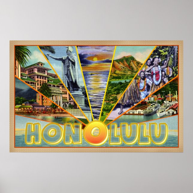 Honolulu Hawaii vintage-style postcard Poster (Front)