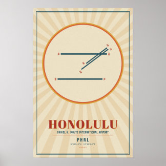 Honolulu HNL Airport Runway Map Poster | Retro