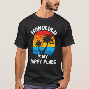 Honolulu Is My Happy Place Vintage Beach Palm Tree T-Shirt