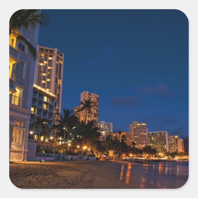 Honolulu, Oahu, Hawaii. Night exposure of Square Sticker (Front)