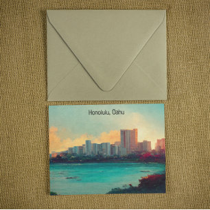 Honolulu Oahu Panorama View Cityscape Postcard