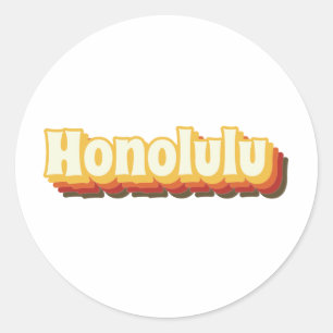 Honolulu Retro Vintage Text Classic Round Sticker