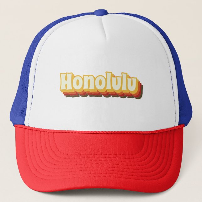 Honolulu Retro Vintage Text Trucker Hat (Front)
