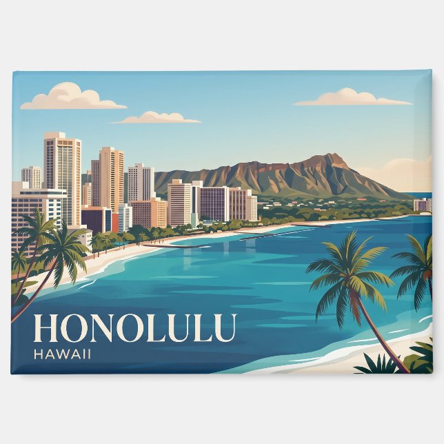Honolulu Skyline Hawaii Magnet (Front)