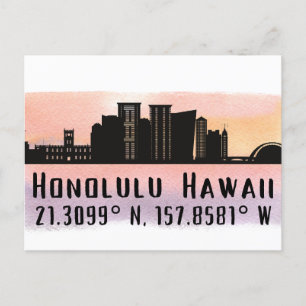 Honolulu Skyline Latitude and Longitude  Postcard