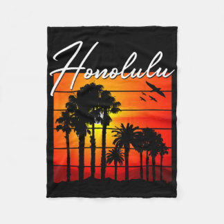 Honolulu Vacation Souvenir Hawaii Summer Sunset Pa Fleece Blanket