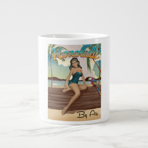 Honolulu vintage retro Travel print Large Coffee Mug