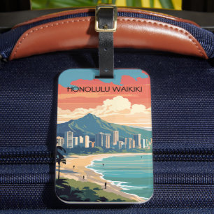 Honolulu Waikiki Beach Hawaii Panorama View Beach Luggage Tag