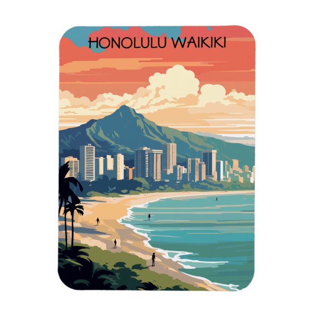 Honolulu Waikiki Beach Hawaii Panorama View Beach Magnet (Vertical)